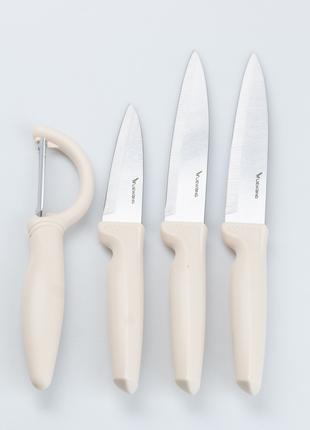 Набор кухонных ножей 3 штук + овощечистка Белый