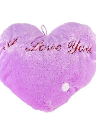 Подушка нічник Сердце з підсвіткою 36x30 см фіолетове
