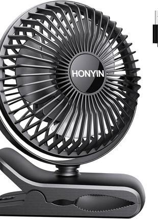 Маленький настольный вентилятор HONYIN 720° с пришепкой 3 скор...