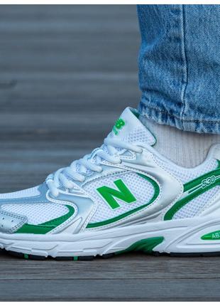 Жіночі кросівки New Balance 530 White Green, білі шкіряні крос...