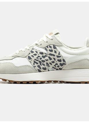 Женские кроссовки New Balance 327 White Leopard, белые замшевы...