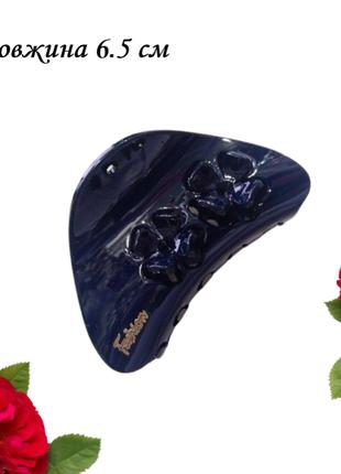 Краб для волосся лаковий темно синій Квіти Fashion 6.5 см