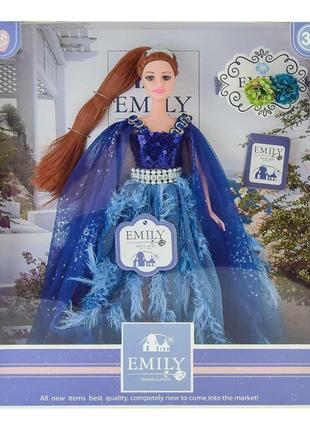 Лялька Emily у синій сукні з пір'ям (QJ089D)