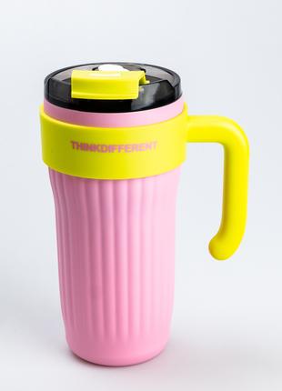 Термокухоль з ручкою 860 мл термос чашка кухоль 21 см Рожева