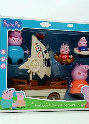 Игровой набор Фигурки Star toys "Свинка Пеппа и семья" с яхтой...