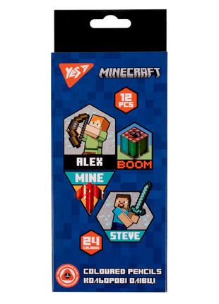 Олівці кольорові Yes Minecraft 12 штук 24 кольори (290702)