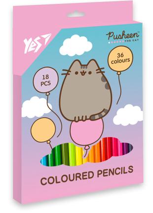 ​Олівці кольорові Yes Pusheen balloons 18 штук 36 кольорів (29...