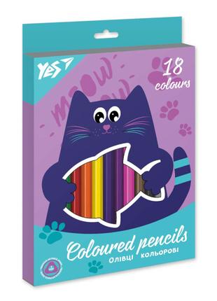 ​Олівці кольорові Yes Kittycon 18 кольорів (290682)