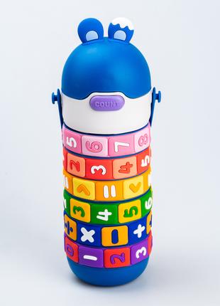 Термос детский интерактивный 430 мл с ручкой с цифрами Синий