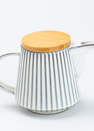 Заварочный чайник 850 мл керамический с бамбуковой крышкой Белый