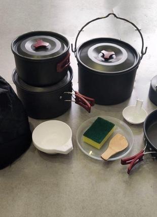 Набор посуды для кемпинга в походном мешочке на 15 предметов