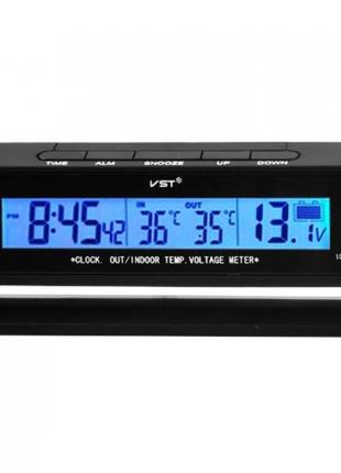 Автомобильные часы с термометром и вольтметром VST-7010V Синяя...
