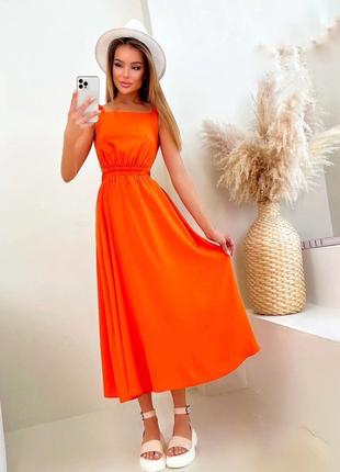 Летнее льняное платье с интересной спинкой оранжевый