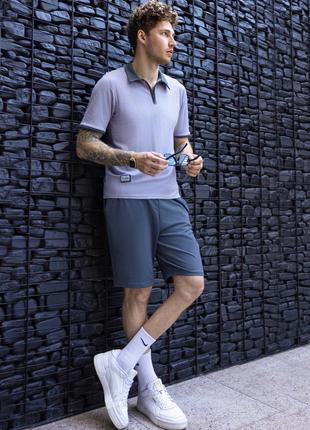 Костюм мужской (футболка «поло»+шорты) серый+графит