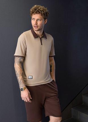Костюм мужской (футболка «поло»+шорты) беж+шоколад