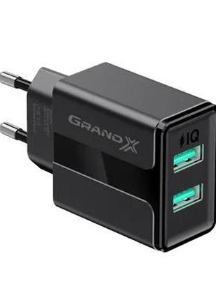 Зарядний пристрій 2X-USB Grand-X CH-15В 2 USB 5V/2.4A з захист...