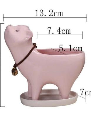 Керамический горшок для суккулентов в форме кошки розовый Код/...