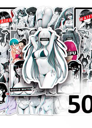 Набор стикеров Waifu девушки аниме Хентай - 50 шт - наклейки