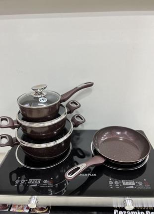Набор посуды для дома со сковородой гранит круглый ( 7 предмет...