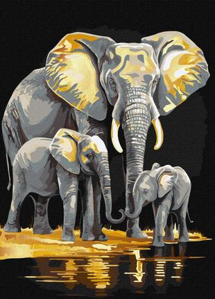 Картина по номерам "Семейство слонов" KHO6530 с красками метал...