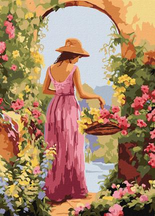 Картина за номерами "Дівчина з квітами" KHO8431 40х50см