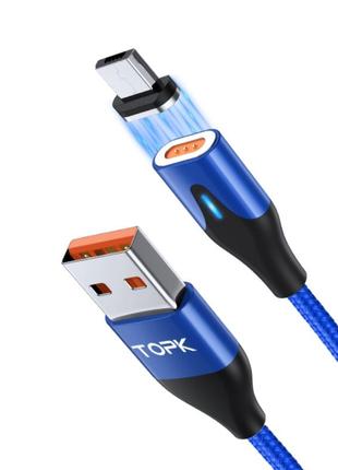 Магнитный USB кабель в оплётке TOPK AM63 быстрая зарядка и пер...