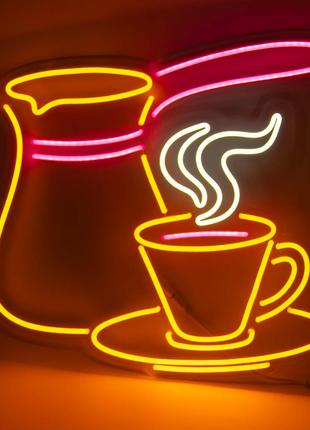 Неонова вивіска для кав'ярні Чашка кави та турка (500x470)
