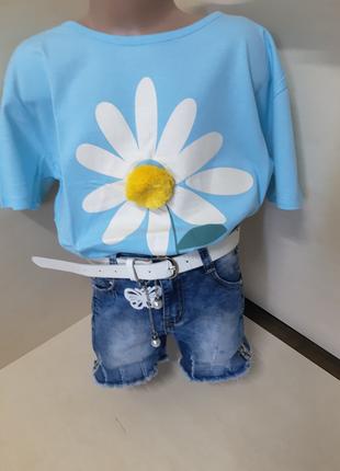 Святковий Літній костюм для дівчинки підлітка джинсові шорти ф...