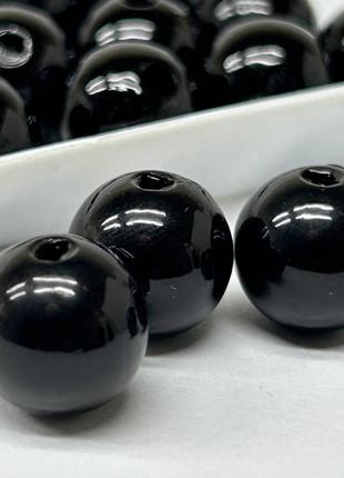 (20 грамм) Жемчуг бусины пластик Ø12мм - черный матовый