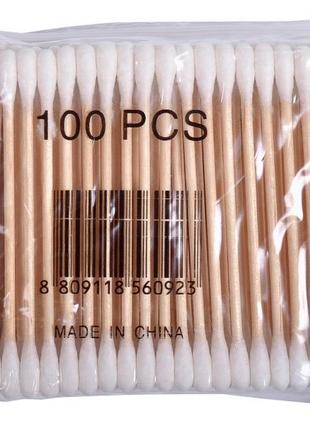 Ушные ватные палочки гигиенические деревянные 100 штук