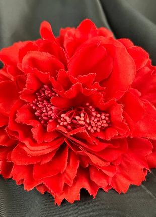 Брошь цветок хризантема 11 см, ткань - красный