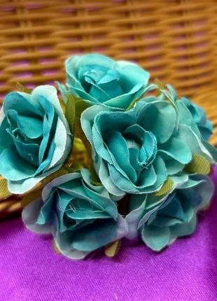Роза двухцветная, букет 6 цветков - бирюзовый