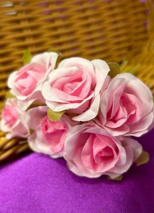 Роза двухцветная, букет 6 цветков - розовый
