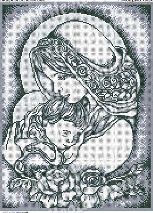 Схема для вышивки бисером - Мадонна с младенцем серебро