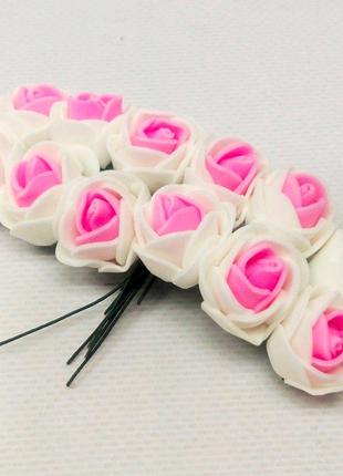 Двоколірні трояндочки з фоамірану (12шт) колір-Рожевий з білим