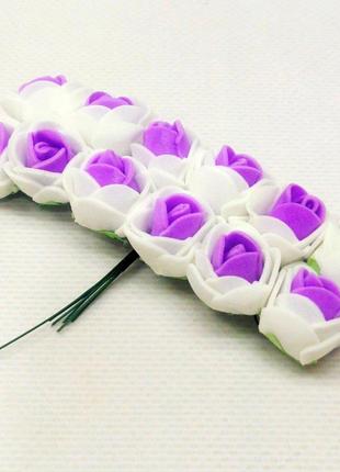 Двоколірні трояндочки з фоамірану (12шт) колір-Фіолетовий з білим