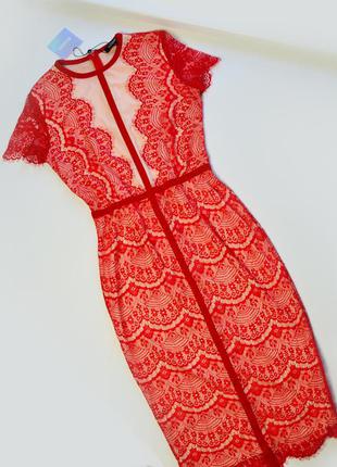 Красное  кружевное платье по фигуре