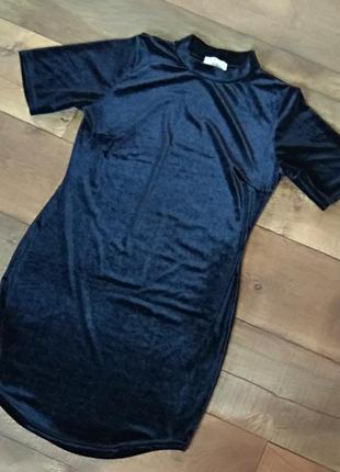 Платье чёрное миди мини бархатное s-m вечернее