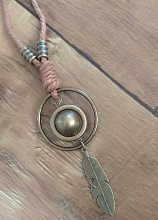 Подвеска бижутерия ожерелье кулон бусы цепочка перо лист