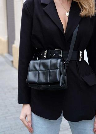 Жіноча чорна сумка через плече стьобаний міні клатч кроссбоді