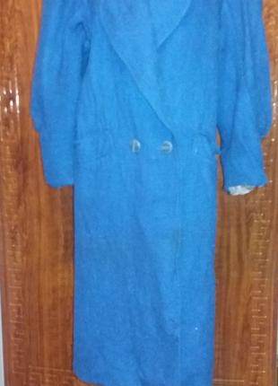 Синее пальто женское натуральная шерсть Размер 44-46