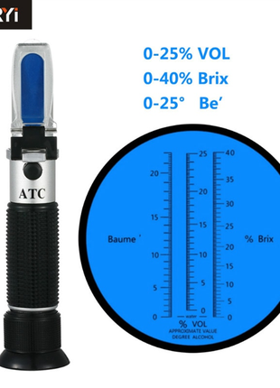 Рефрактометр (0-25% Vol, 0-40 Brix) RHW-25/Brix-40ATC  для вина