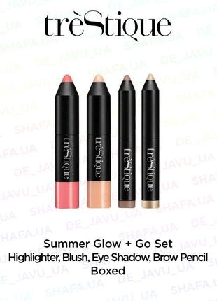 Набір trestique summer glow + set go хайлайтер рум'яна, тіні д...