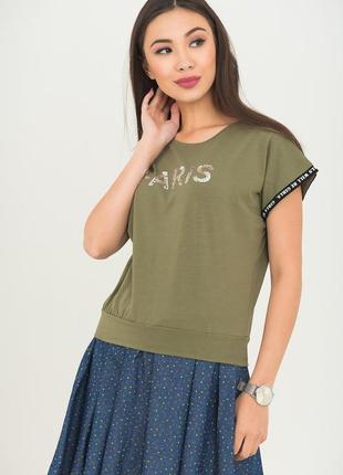 Мега-красивая,модная укороченная оливковая футболка-блуза, без...