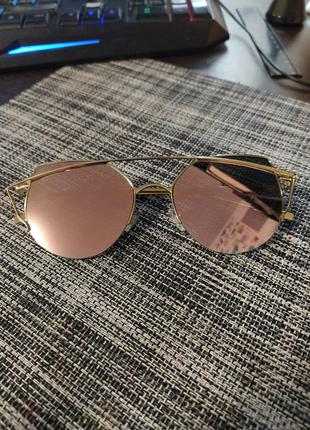 Солнцезашитные очки жеские розовое золото кошки cat eye