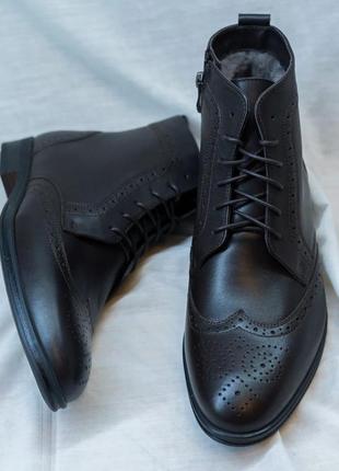 Мужские стильные высокие ботинки броги коричневые на меху