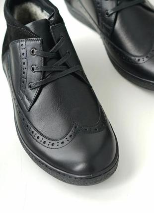 Стильные мужские ботинки safari с мехом чёрные кожаные на шнурках