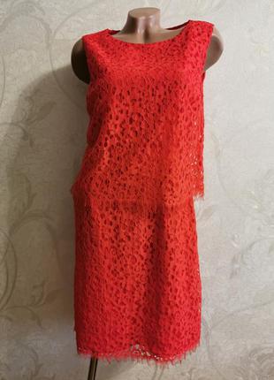 Красиве ажурна сукня з пельериной карміновий червоний