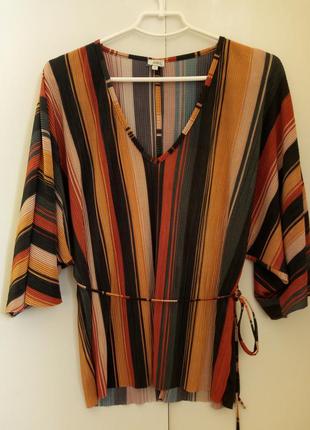 Кофта реглан блузка с v образным вырезом в полоску разноцветную