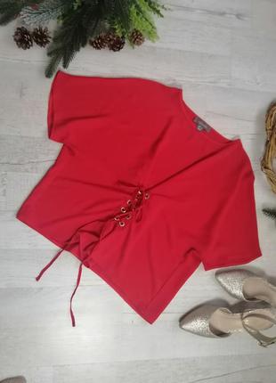 Ошатна червона блузка з шнурівкою спереду оригінальна для ново...